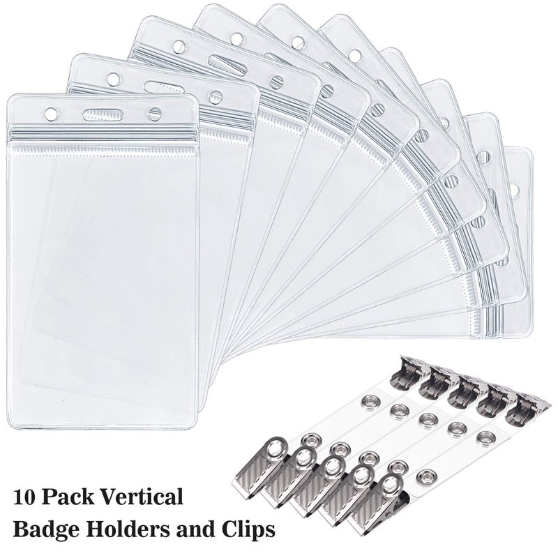 Kaptron ID Badge Holder with Metal Badge Clips â€“ Waterproof Sealable Clear Plastic Vertical ID Card Holder for Work ID, Key Card, Driverâ€™s License (Vertical 10 Pack) - Image 2